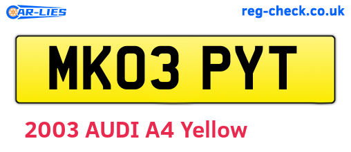MK03PYT are the vehicle registration plates.