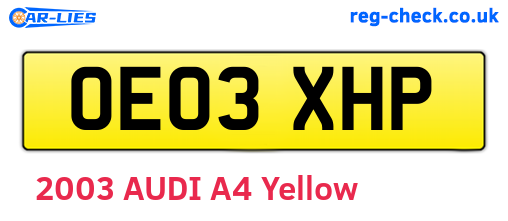 OE03XHP are the vehicle registration plates.