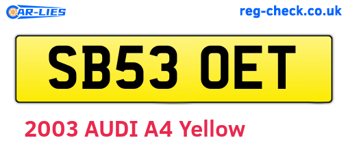 SB53OET are the vehicle registration plates.