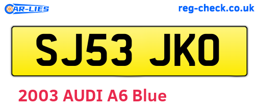 SJ53JKO are the vehicle registration plates.