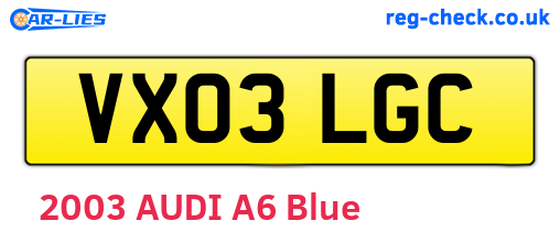 VX03LGC are the vehicle registration plates.