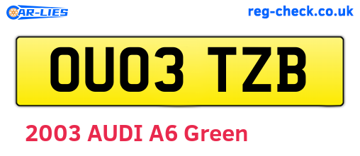 OU03TZB are the vehicle registration plates.