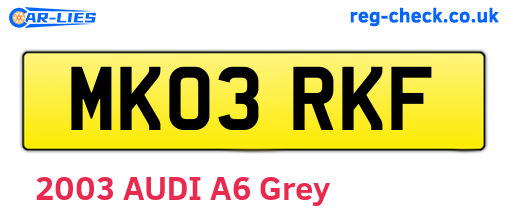 MK03RKF are the vehicle registration plates.