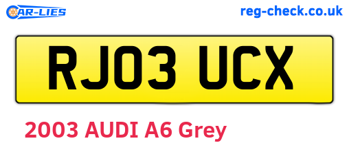 RJ03UCX are the vehicle registration plates.
