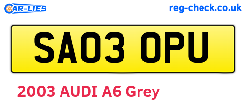 SA03OPU are the vehicle registration plates.