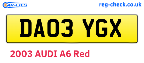 DA03YGX are the vehicle registration plates.
