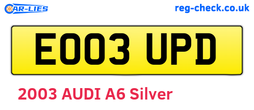 EO03UPD are the vehicle registration plates.