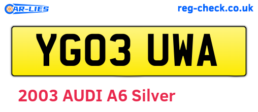 YG03UWA are the vehicle registration plates.