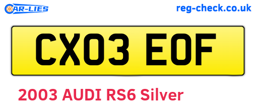 CX03EOF are the vehicle registration plates.