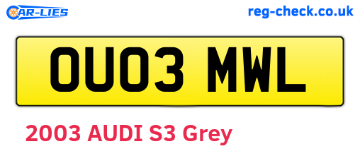 OU03MWL are the vehicle registration plates.