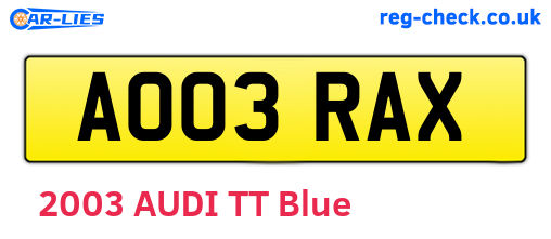 AO03RAX are the vehicle registration plates.