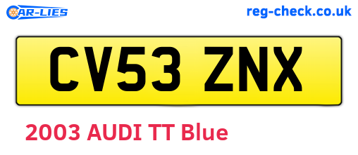 CV53ZNX are the vehicle registration plates.