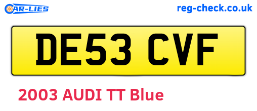DE53CVF are the vehicle registration plates.