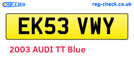 EK53VWY are the vehicle registration plates.