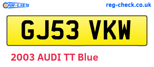 GJ53VKW are the vehicle registration plates.