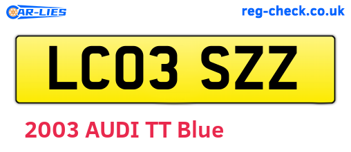 LC03SZZ are the vehicle registration plates.