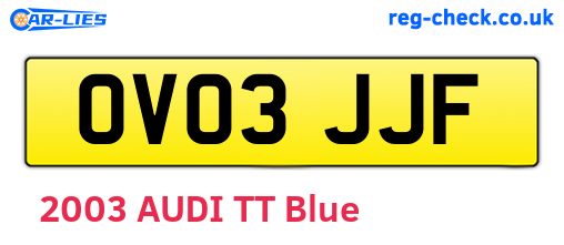 OV03JJF are the vehicle registration plates.