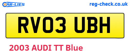 RV03UBH are the vehicle registration plates.