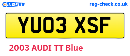 YU03XSF are the vehicle registration plates.