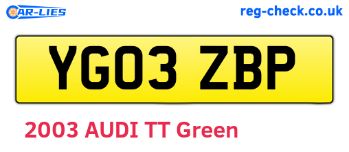 YG03ZBP are the vehicle registration plates.