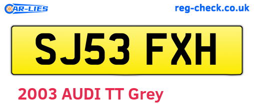 SJ53FXH are the vehicle registration plates.