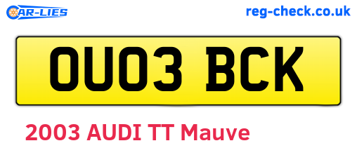 OU03BCK are the vehicle registration plates.