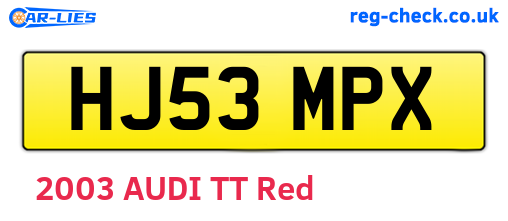 HJ53MPX are the vehicle registration plates.