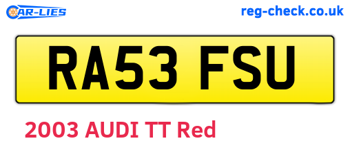 RA53FSU are the vehicle registration plates.