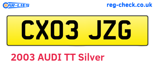 CX03JZG are the vehicle registration plates.