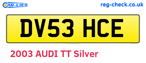 DV53HCE are the vehicle registration plates.