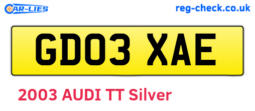 GD03XAE are the vehicle registration plates.
