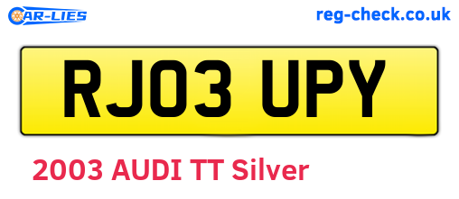 RJ03UPY are the vehicle registration plates.