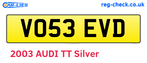 VO53EVD are the vehicle registration plates.