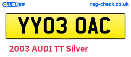 YY03OAC are the vehicle registration plates.
