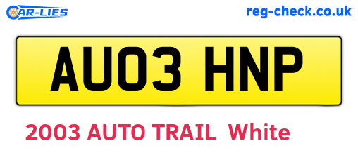 AU03HNP are the vehicle registration plates.