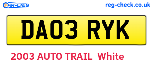 DA03RYK are the vehicle registration plates.