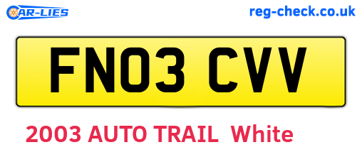 FN03CVV are the vehicle registration plates.