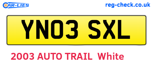 YN03SXL are the vehicle registration plates.