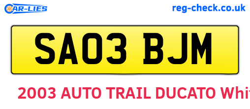 SA03BJM are the vehicle registration plates.