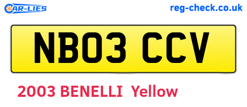 NB03CCV are the vehicle registration plates.