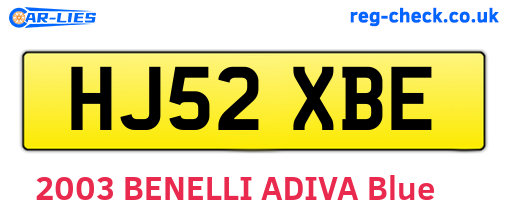 HJ52XBE are the vehicle registration plates.