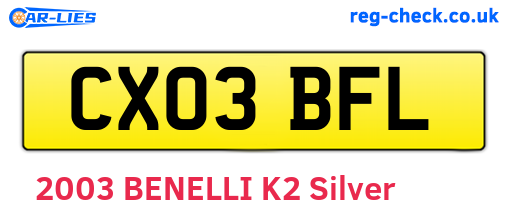 CX03BFL are the vehicle registration plates.