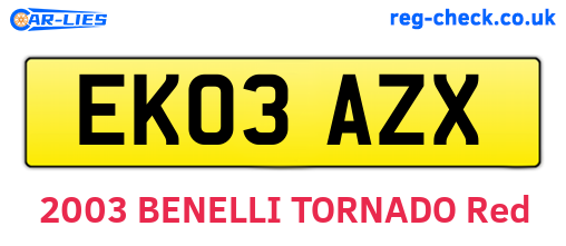 EK03AZX are the vehicle registration plates.