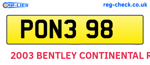 PON398 are the vehicle registration plates.