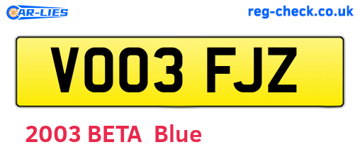 VO03FJZ are the vehicle registration plates.