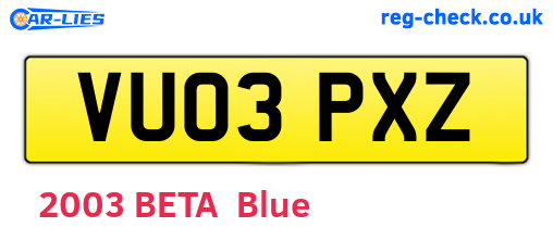VU03PXZ are the vehicle registration plates.