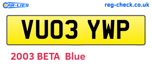 VU03YWP are the vehicle registration plates.