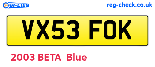VX53FOK are the vehicle registration plates.