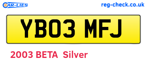 YB03MFJ are the vehicle registration plates.