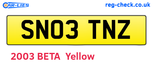 SN03TNZ are the vehicle registration plates.